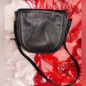 Black Genuine Leather Fossil Crossbody Bag With Key Charm